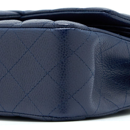 Chanel Medium Classic Double Flap Bag Caviar Navy Blue SHW