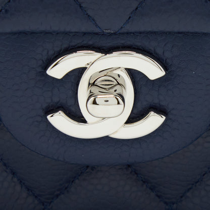 Chanel Medium Classic Double Flap Bag Caviar Navy Blue SHW