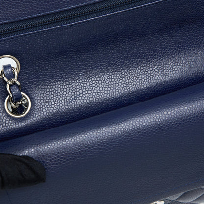 Chanel Medium Classic Double Flap Bag Caviar Navy Blue SHW