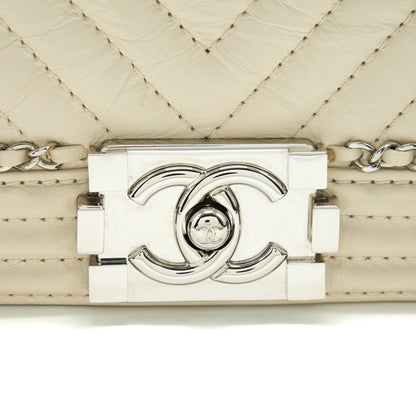 Chanel Medium Boy Bag Chevron Limited Calfskin Ivory SHW