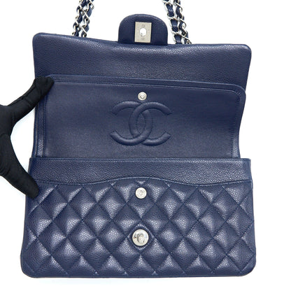 Chanel Medium Classic Double Flap Bag Caviar Navy Blue SHW