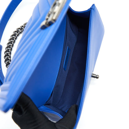 Chanel Medium Chevron Boy Bag Lambskin Blue Ruthenium Hardware