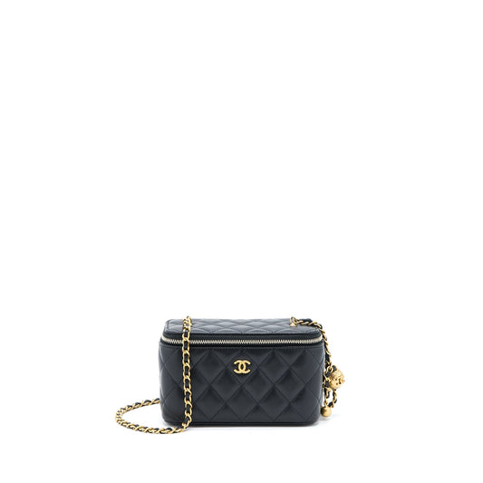 Chanel Pear Crush Long Vanity With Chain Lambskin Black GHW