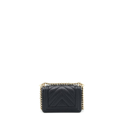 Chanel Mini Chevron Boy Bag Grained Calfskin Black LGHW