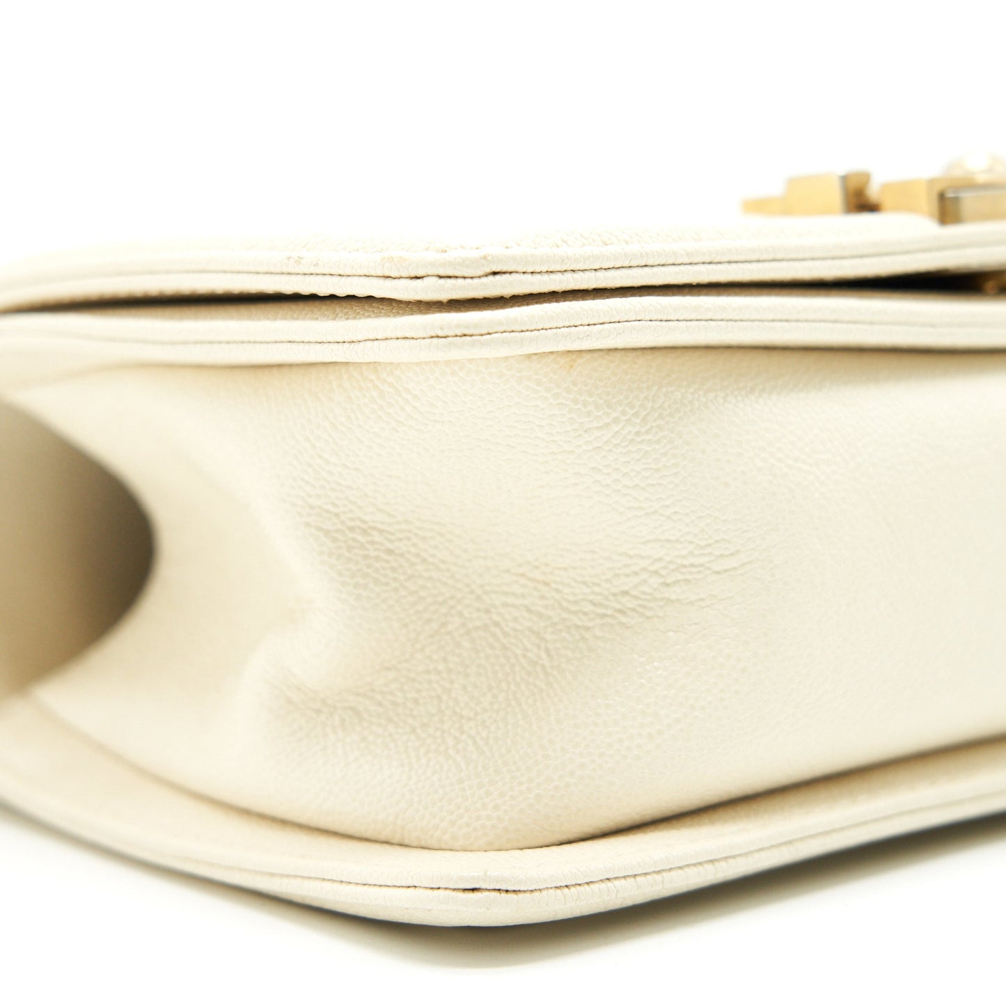 CHANEL SMALL BOY BAG CAVIAR LEATHER GHW IN WHITE