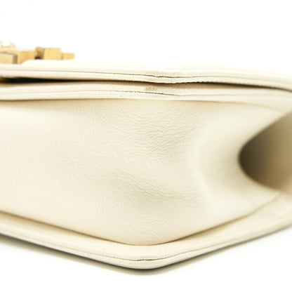 CHANEL SMALL BOY BAG CAVIAR LEATHER GHW IN WHITE