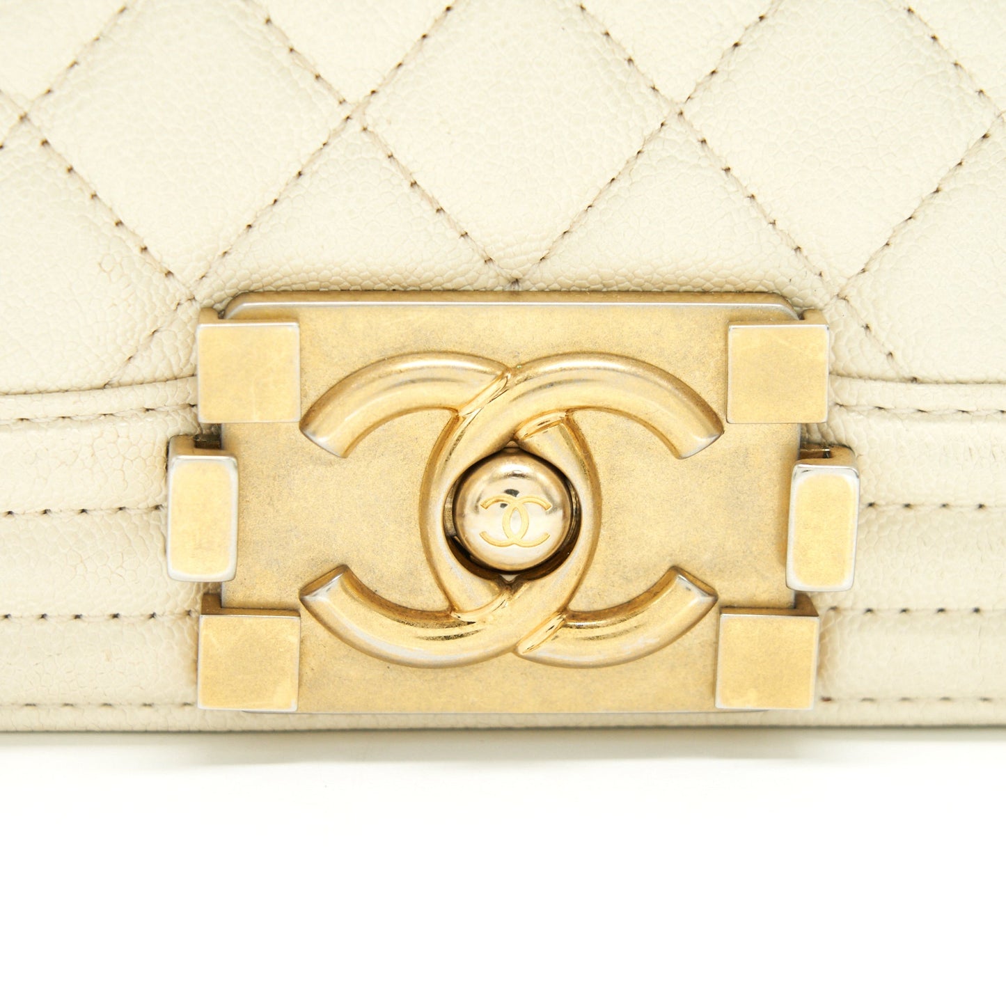 CHANEL SMALL BOY BAG CAVIAR LEATHER GHW IN WHITE