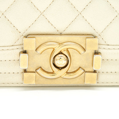 CHANEL SMALL BOY BAG CAVIAR LEATHER GHW IN WHITE