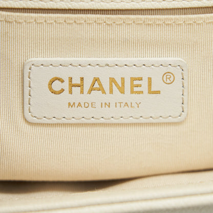 CHANEL SMALL BOY BAG CAVIAR LEATHER GHW IN WHITE