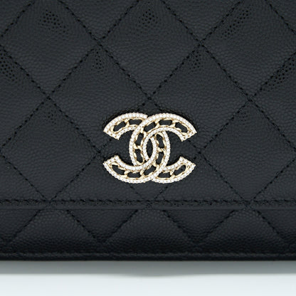 Chanel 22S Detailed CC Logo Wallet On Chain Caviar Black LGHW (Microchip)