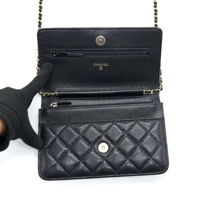 Chanel 22S Detailed CC Logo Wallet On Chain Caviar Black LGHW (Microchip)