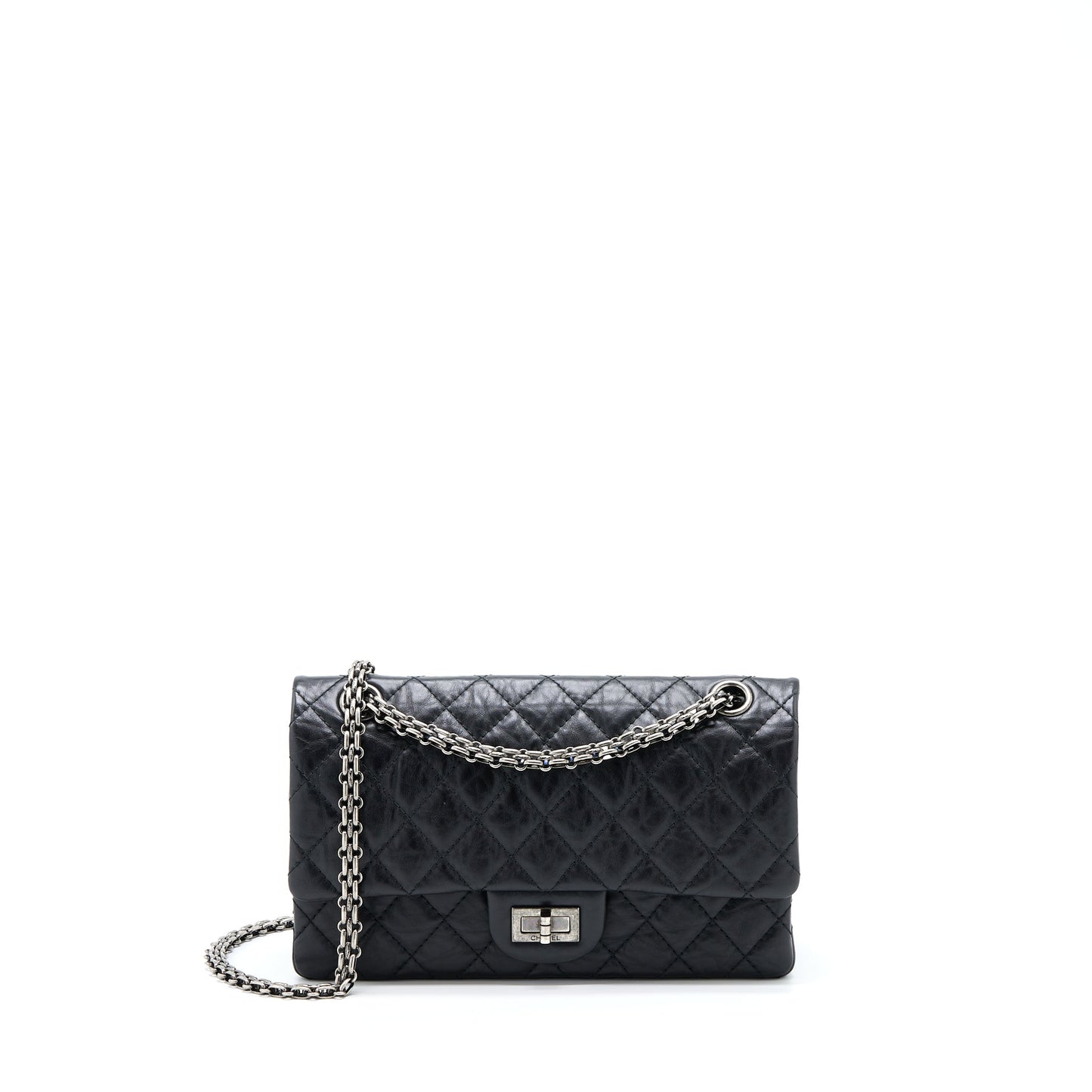 Chanel Small 2.55 Reissue Flap Bag Aged Calfskin Black With Ruthenium Hardware