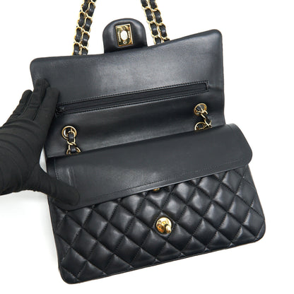 CHANEL MEDIUM CLASSIC DOUBLE FLAP LAMBSKIN BLACK GHW