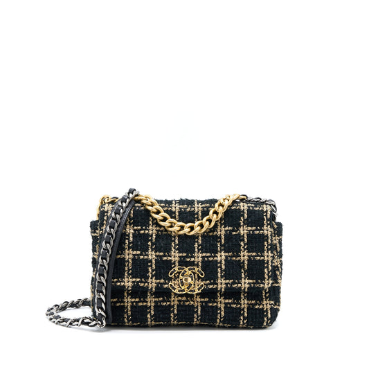 Chanel Tweed Small 19 Flap Bag Black/Gold With Multicolour Hardware