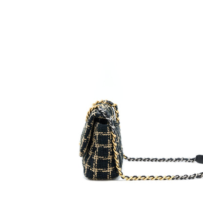 Chanel Tweed Small 19 Flap Bag Black/Gold With Multicolour Hardware