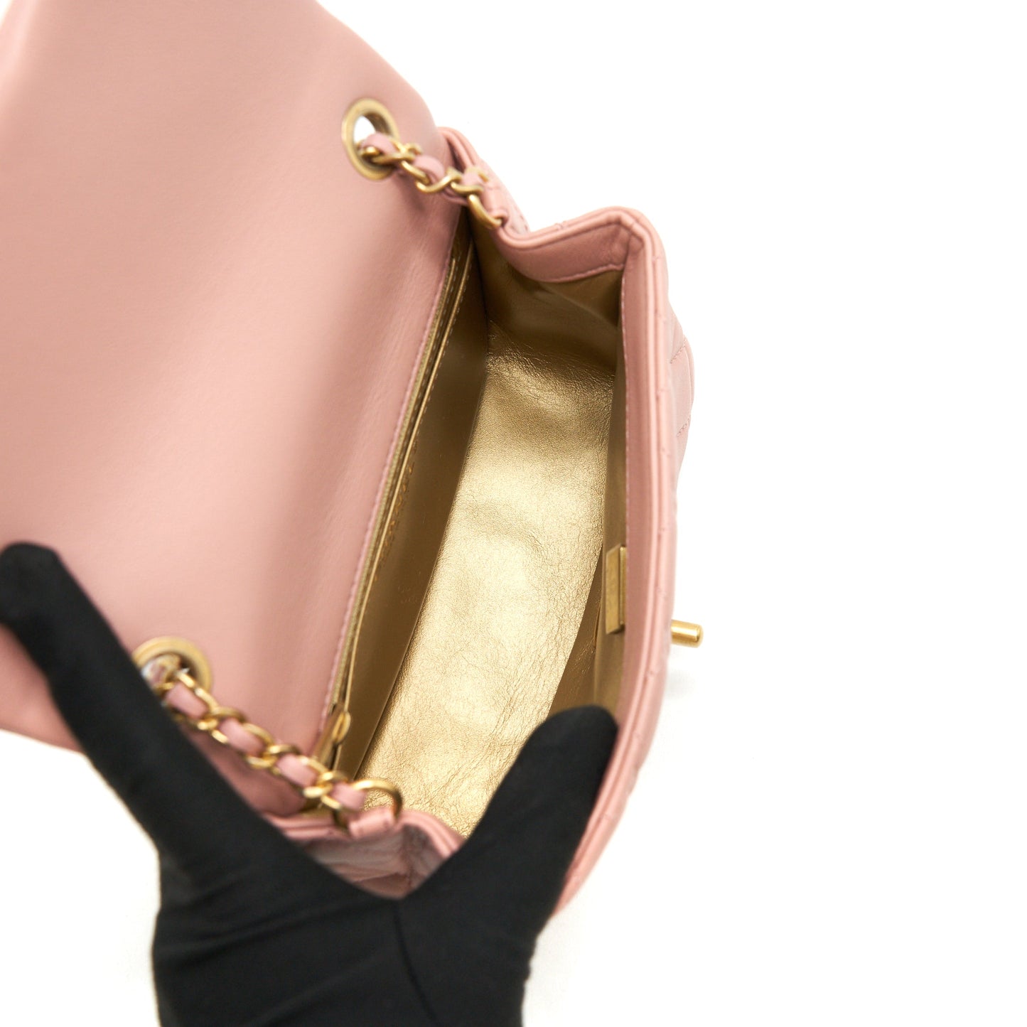 Chanel 21B Light Pink Pearl Crush Mini Square Flap Bag GHW