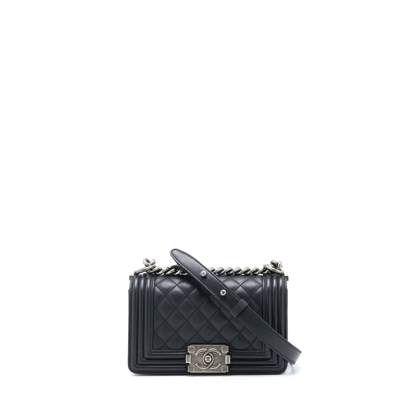 Chanel Small Boy Bag Calfskin Black With Ruthenium Hardware