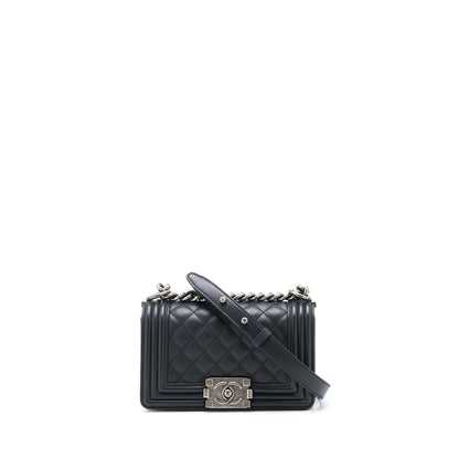 Chanel Small Boy Bag Calfskin Black With Ruthenium Hardware