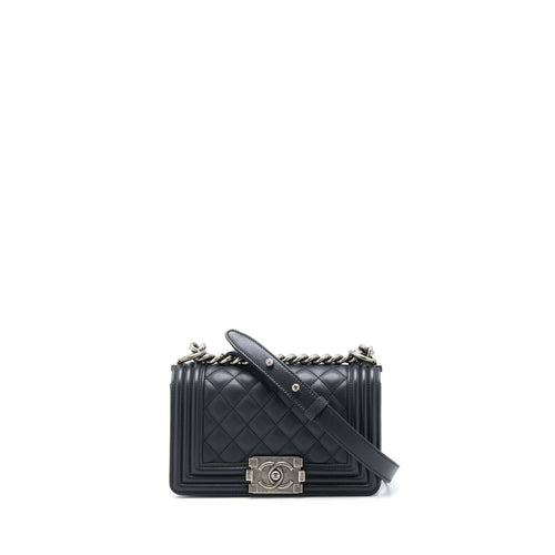 Chanel Small Boy Bag Calfskin Black With Ruthenium Hardware