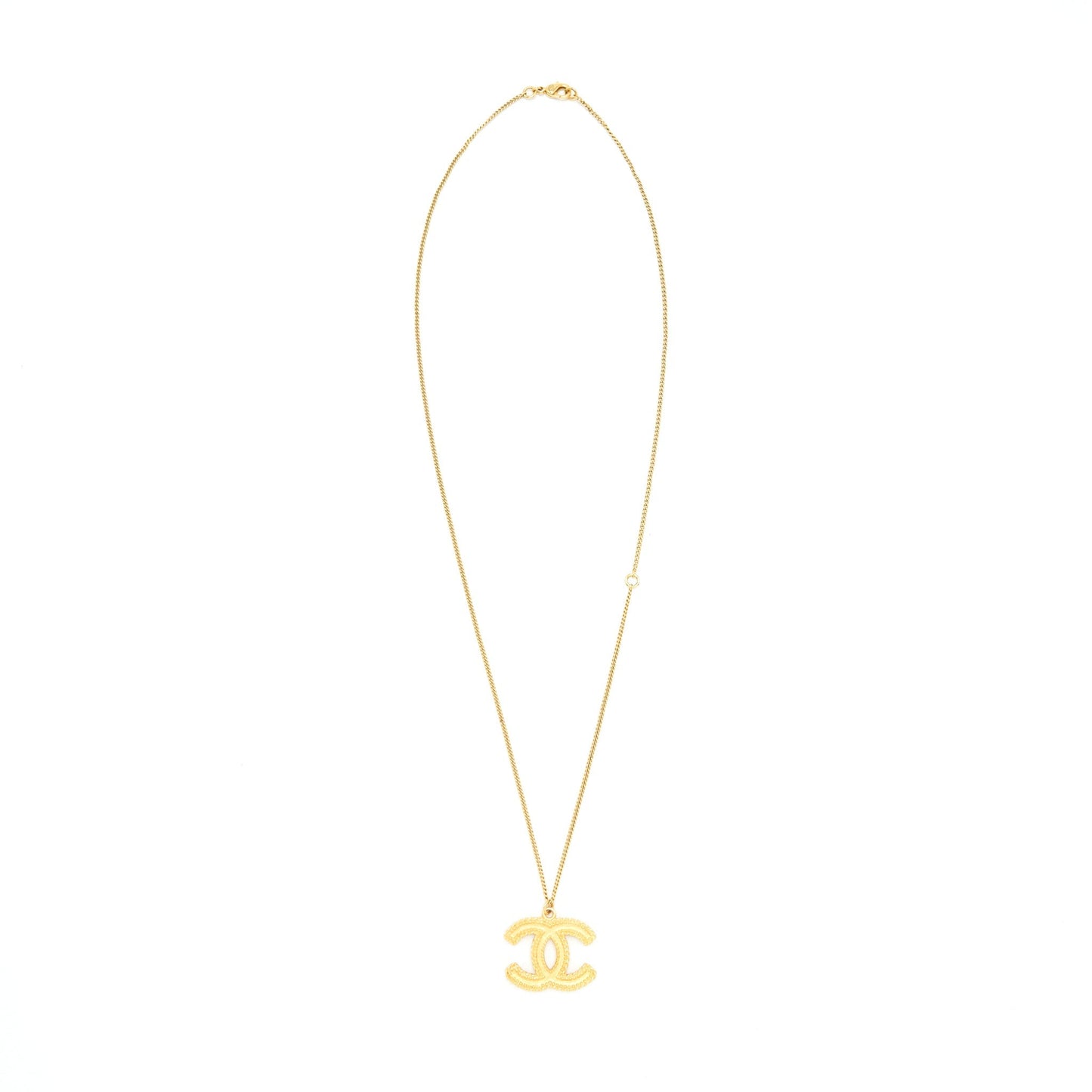 Chanel CC Logo Pendant Necklace Bright Gold Tone