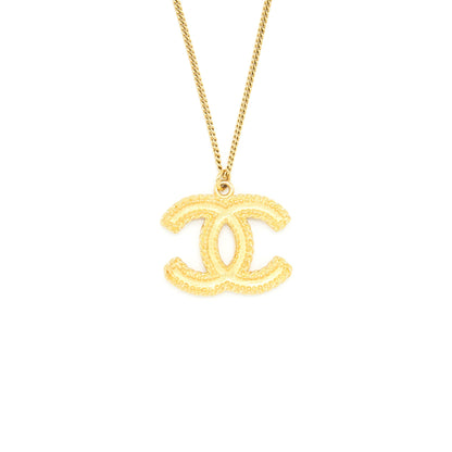 Chanel CC Logo Pendant Necklace Bright Gold Tone