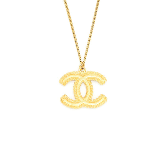Chanel CC Logo Pendant Necklace Bright Gold Tone