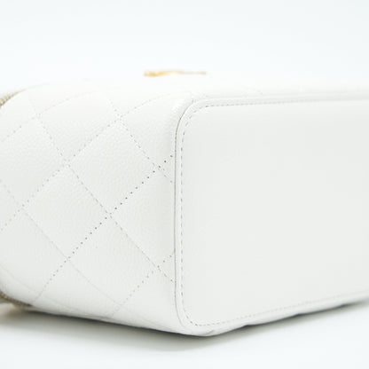 Chanel 22S Logo Top Handle Long Vanity With Chain Caviar White GHW