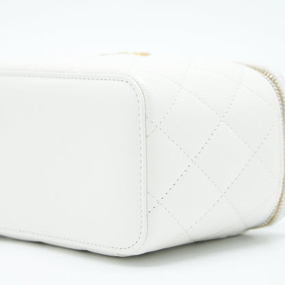 Chanel 22S Logo Top Handle Long Vanity With Chain Caviar White GHW