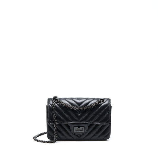 Chanel Mini 2.55 Reissue Chevron Calfskin So Black