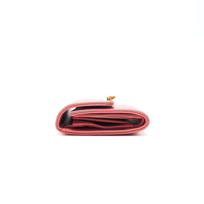 CHANEL CAVIAR MEDIUM FLAP WALLET ROSE PINK WITH GOLD CC LOGO
