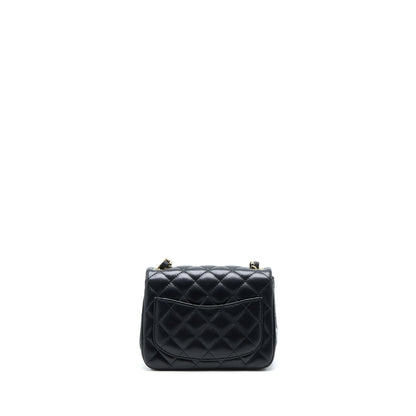 Chanel Mini Square Flap Bag Lambskin Black LGHW (Microchip)
