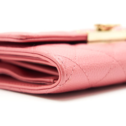CHANEL CAVIAR MEDIUM FLAP WALLET ROSE PINK WITH GOLD CC LOGO