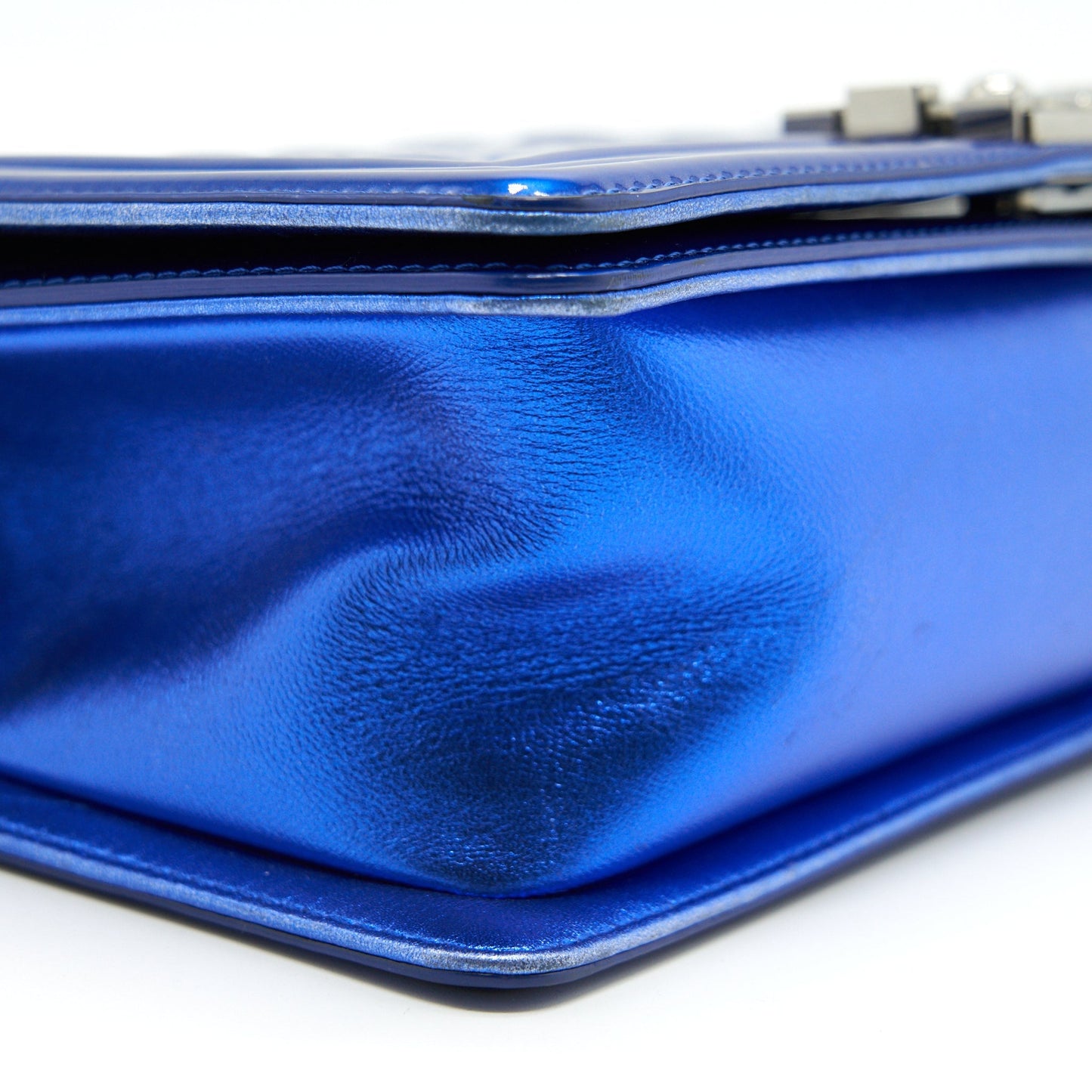 CHANEL MEDIUM LE BOY BAG METALLIC BLUE SHW