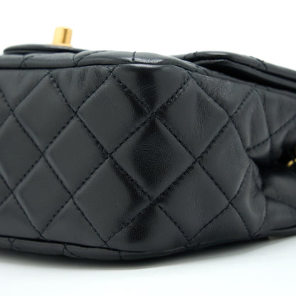 Chanel Pearl Crush Mini Square Flap Bag Lambskin Black GHW (Microchip)