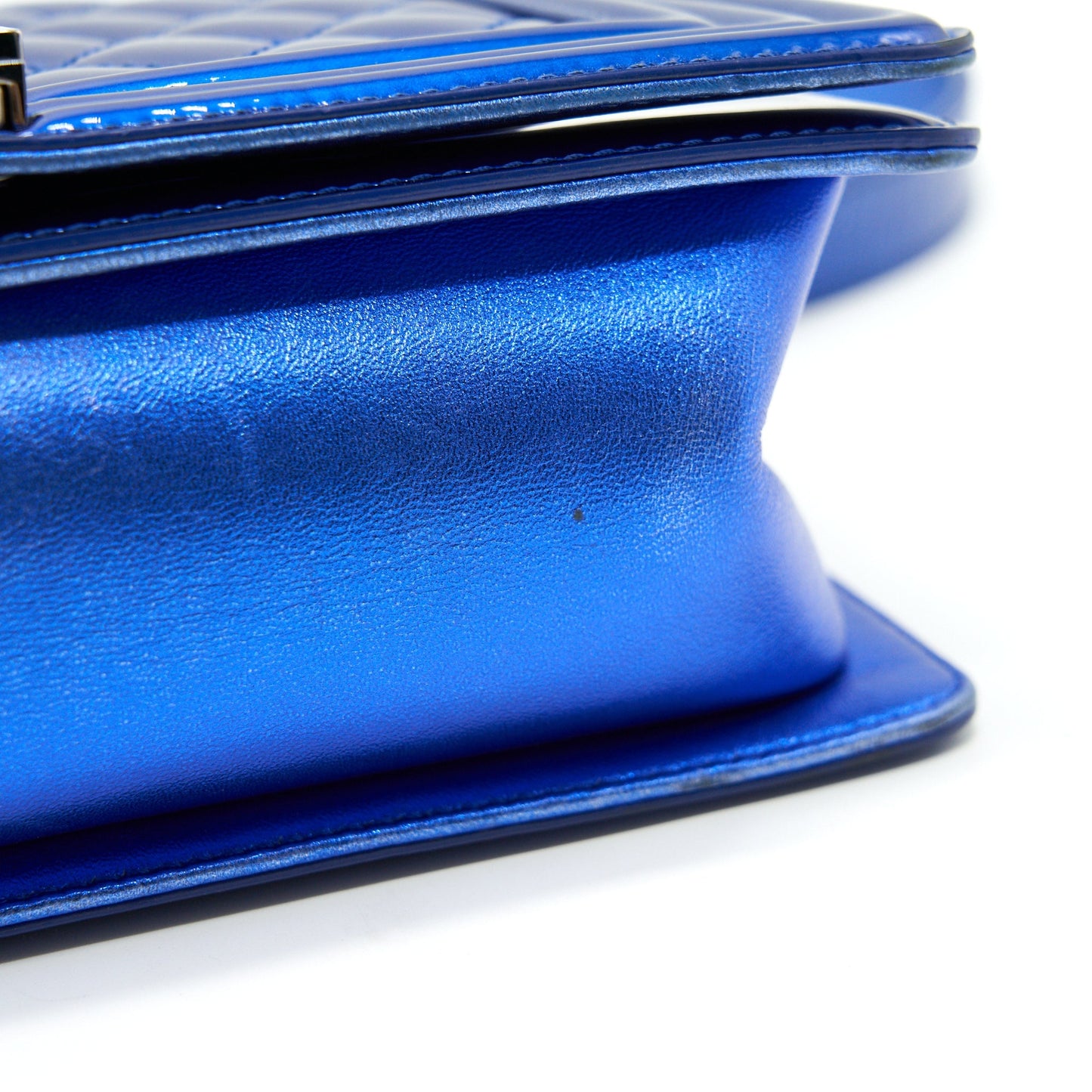 CHANEL MEDIUM LE BOY BAG METALLIC BLUE SHW