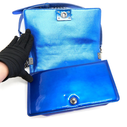 CHANEL MEDIUM LE BOY BAG METALLIC BLUE SHW