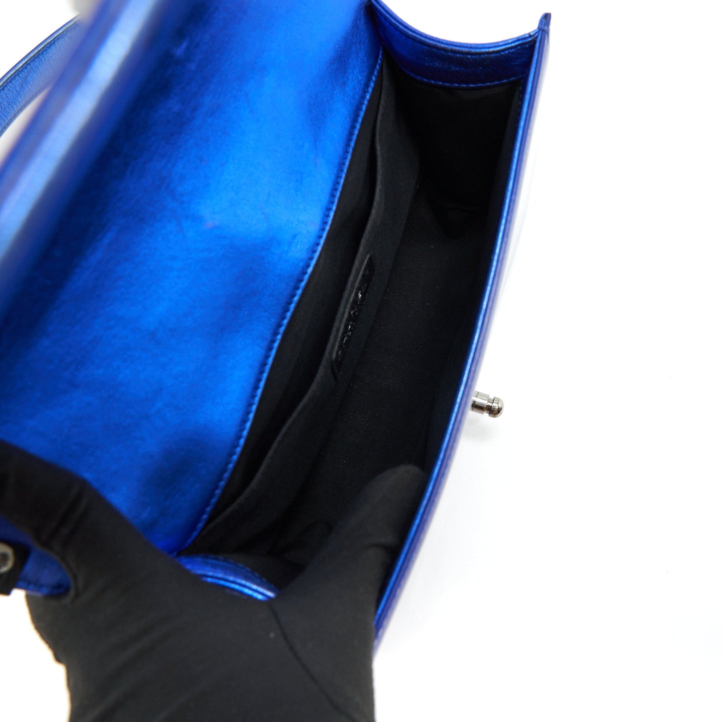CHANEL MEDIUM LE BOY BAG METALLIC BLUE SHW