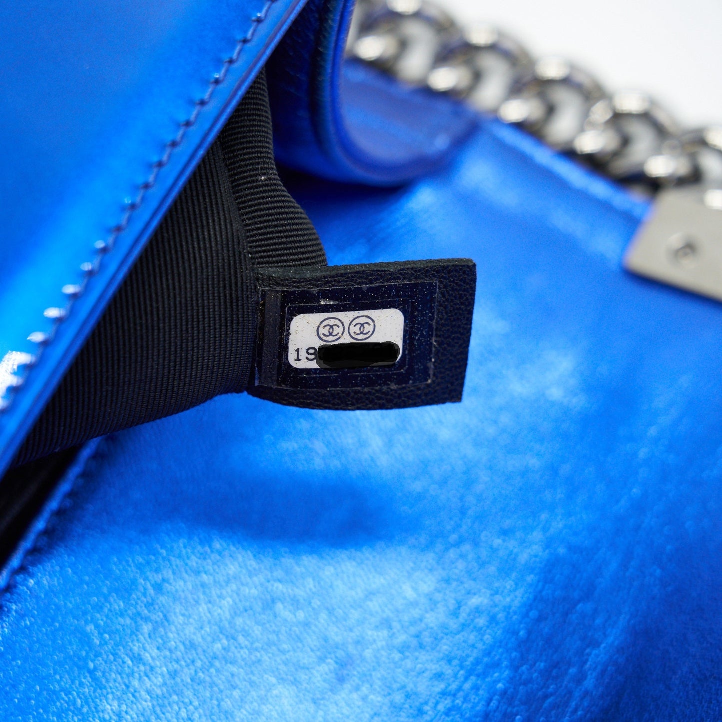 CHANEL MEDIUM LE BOY BAG METALLIC BLUE SHW