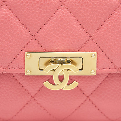 CHANEL CAVIAR MEDIUM FLAP WALLET ROSE PINK WITH GOLD CC LOGO