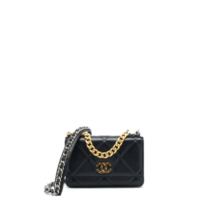 Chanel 19 Wallet On Chain Lambskin Black With Multicolour Hardware (Microchip)