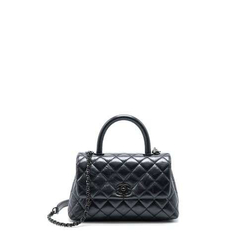 Chanel Small Coco Handle Aged Calfskin So Black With Black Hardware