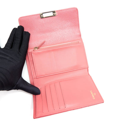 CHANEL CAVIAR MEDIUM FLAP WALLET ROSE PINK WITH GOLD CC LOGO