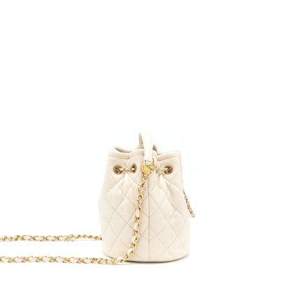 Chanel Button Bucket Crossbody Bag Lambskin White GHW