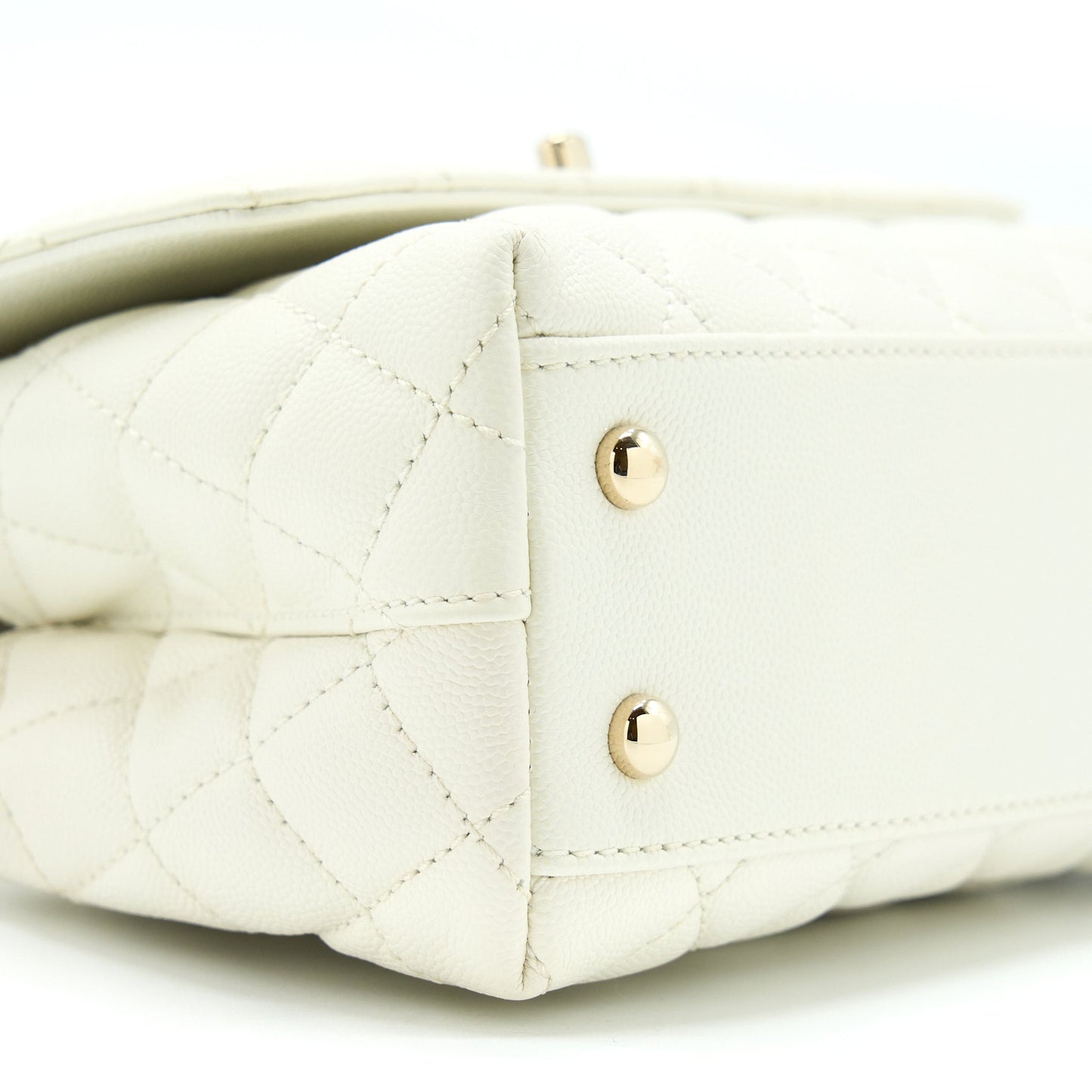 Chanel Small Coco Handle Caviar White LGHW (Microchip)
