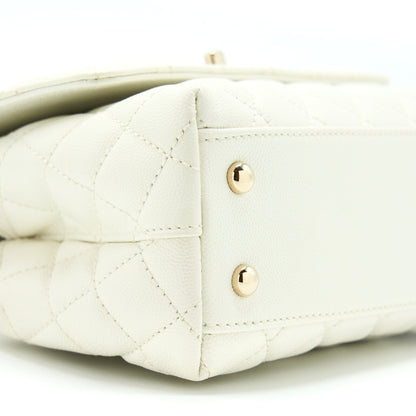 Chanel Small Coco Handle Caviar White LGHW (Microchip)