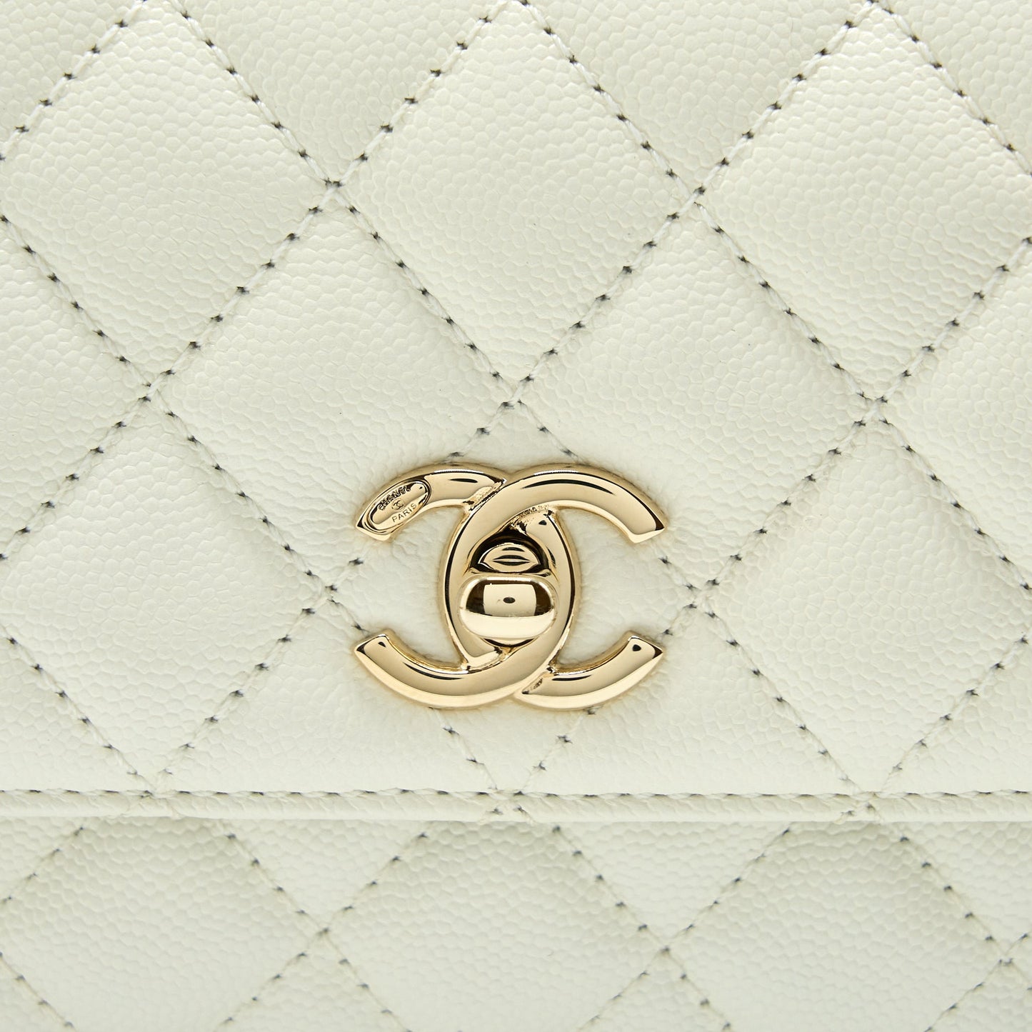 Chanel Small Coco Handle Caviar White LGHW (Microchip)