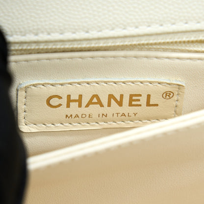 Chanel Small Coco Handle Caviar White LGHW (Microchip)