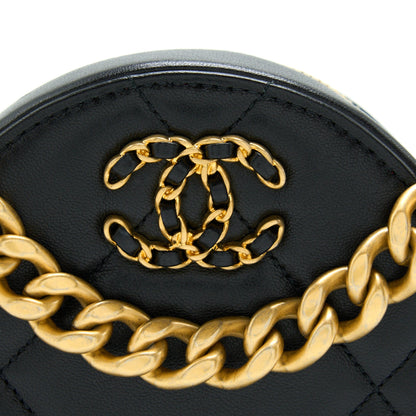 Chanel 19 Round Clutch With Chain Lambskin Gold/Silver Hardware