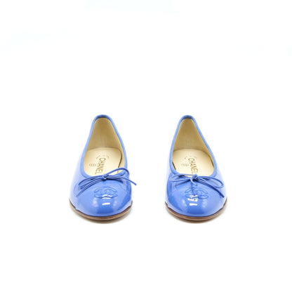 Chanel Size 37 Cap Toe Ballerina Flats Patent Calfskin Blue