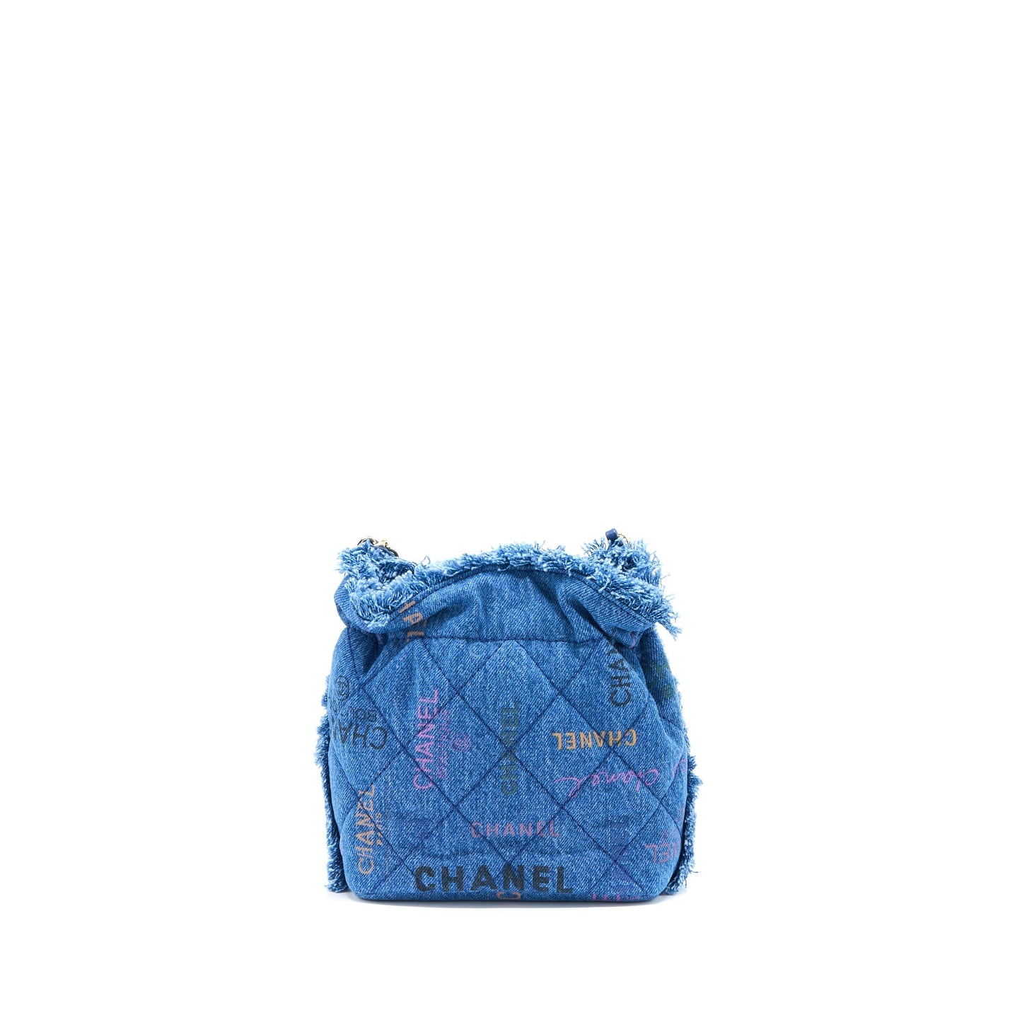 Chanel 22P Small Blue Denim Bucket Bag LGHW (Microchip)